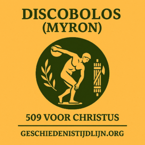 Grieks beeld dat ideale proporties en beweging toont. Bepalend voor westerse kunst. Kunstgeschiedenis.